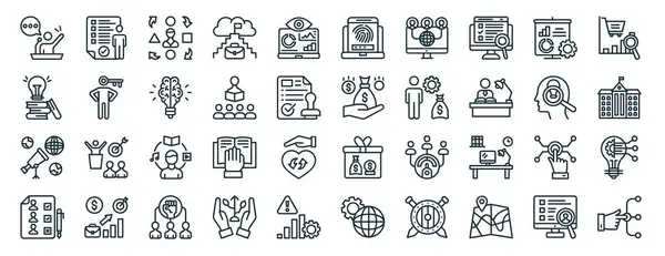 Set Outline Web Career Leadership Icons User Evaluation Learning Discover — Stock Vector