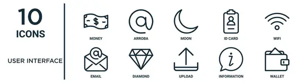 Набір Іконок Інтерфейсу Користувача Таких Тонка Лінія Грошей Місяць Алмаз — стоковий вектор