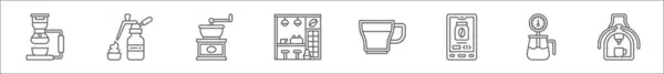 Набор Иконок Кофейни Линии Кафе Линейные Векторные Иконки Такие Сифон — стоковый вектор
