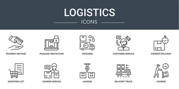 Σύνολο Εικονίδια Περίγραμμα Web Logistics Όπως Μέθοδος Πληρωμής Προστασία Πακέτου — Διανυσματικό Αρχείο