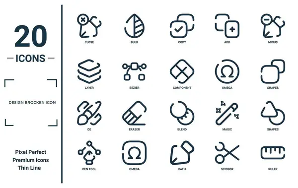 Розробка Лінійного Набору Іконок Brocken Icon Включає Себе Тонку Лінію — стоковий вектор