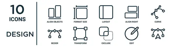 Design Outline Icon Set Thin Line Align Objects Layout Curve — Archivo Imágenes Vectoriales