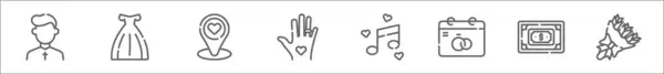 Начерк Набору Іконок Весільної Лінії Лінійні Векторні Ікони Такі Священик — стоковий вектор