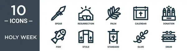 Holy Week Outline Icon Set Includes Thin Line Spear Resurrection — Stock Vector