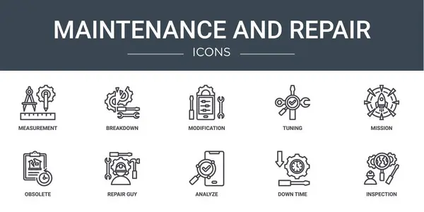 Set Outline Web Maintenance Repair Icons Measurement Breakdown Modification Tuning — Stock Vector