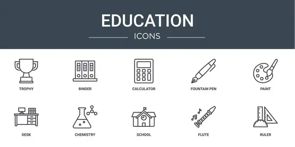 Conjunto Iconos Educación Web Esquema Tales Como Trofeo Carpeta Calculadora — Archivo Imágenes Vectoriales