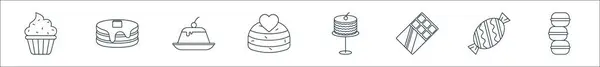 甜点行图标的概要集 线性矢量图标 如纸杯蛋糕 Aron — 图库矢量图片
