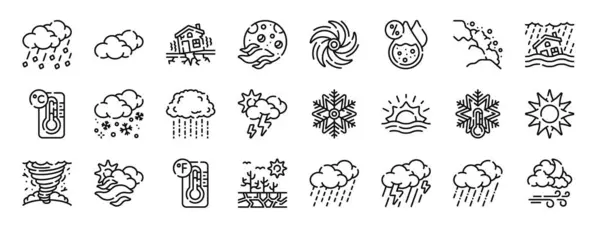 Набір Контурних Веб Погодних Явищ Піктограми Такі Графство Хмара Землетрус — стоковий вектор