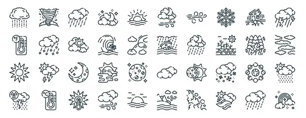 Набір Контурних Веб Погодних Явищ Колекції Іконки Такі Торнадо Джунглі — стоковий вектор