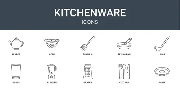 Σύνολο Περίγραμμα Εικονίδια Web Κουζίνα Όπως Τσαγιέρα Nder Σπάτουλα Τηγάνι — Διανυσματικό Αρχείο