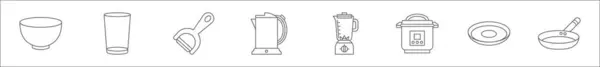 Контурний Набір Іконок Кухонного Посуду Лінійні Векторні Іконки Такі Чаша — стоковий вектор