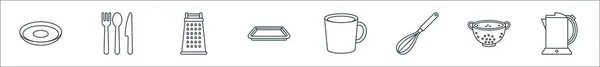 Контурний Набір Іконок Кухонного Посуду Лінійні Векторні Іконки Такі Тарілка — стоковий вектор