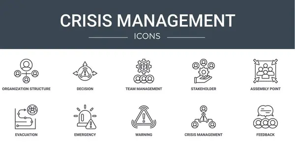 Set Icone Gestione Delle Crisi Web Come Struttura Organizzativa Decisione — Vettoriale Stock