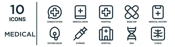 Ιατρικό Σύνολο Εικονίδιο Περίγραμμα Όπως Λεπτή Γραμμή Διαβούλευση Νοσοκομείο Ιατρικό — Διανυσματικό Αρχείο