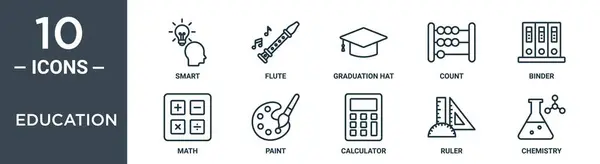 教育大纲图标集包括细线智能 毕业帽 粘合剂 报告图标 网页设计 — 图库矢量图片