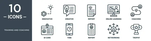 아이콘 세트에는 혁신적이고 창조적이며 보고서 온라인 보고서 프레젠테이션 다이어그램 디자인의 — 스톡 벡터