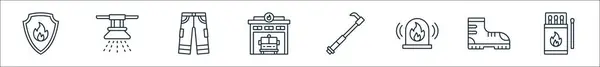 Контурний Набір Піктограм Лінії Пожежників Лінійні Векторні Іконки Такі Щит — стоковий вектор
