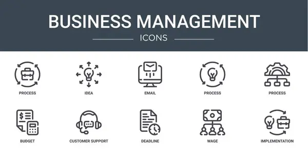 Set Outline Web Business Management Icons Process Idea Email Process — Stock Vector