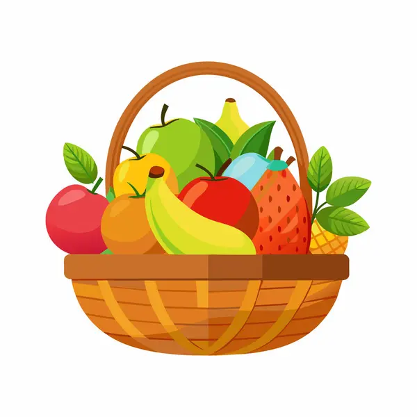 Geleneksel Hasır Sepetinde Meyveler — Stok Vektör