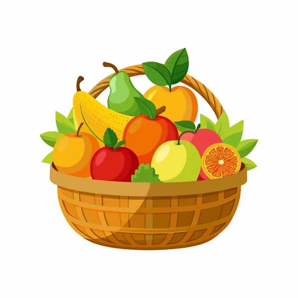 Farklı Meyvelerden Oluşan Vektör Sepeti — Stok Vektör