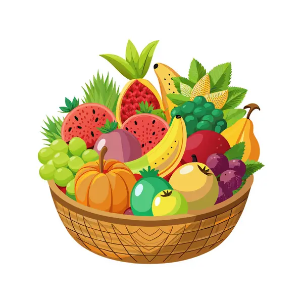 Cesta Frutas Legumes — Vetor de Stock