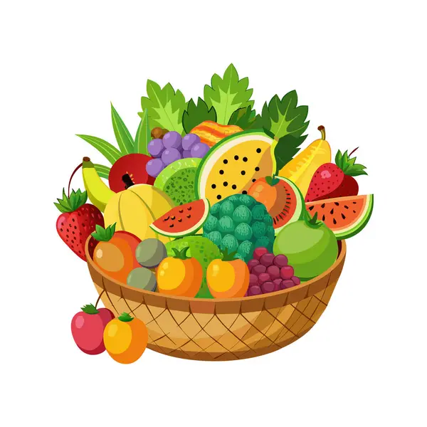 Frutas Legumes Desenho Ilustração Vetorial Cesta — Vetor de Stock