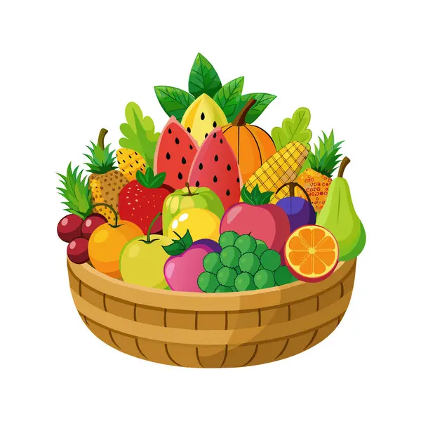 Cesta Com Frutas Legumes Frescos Frutas Frescas Ilustração Vetorial — Vetor de Stock