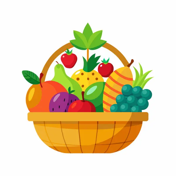 Sepet Taze Meyve Sağlıklı Yiyecek — Stok Vektör