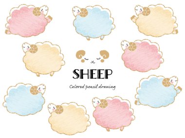 Elle çizilmiş gevşek ve sevimli renkli koyunlar. Sert ve şık bir görünüş tavsiye edilir. Vektör illüstrasyonu.