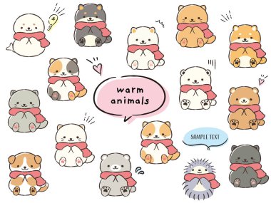 Elle çizilmiş, rahat ve sevimli hayvanlar. Kaba ve şık bir izlenim yaratmak için mükemmel. Vektör illüstrasyonu.