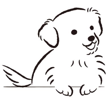 El çizimi, rahat ve sevimli bir köpek. Kaba ve şık bir izlenim yaratmak için mükemmel. Vektör illüstrasyonu.