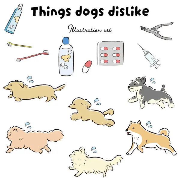 Elle çizilmiş, gevşek ve şirin köpek resimleri falan. Kaba ve şık bir izlenim. Vektör illüstrasyonu.
