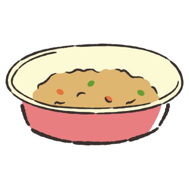 Elle çizilmiş, gevşek ve şirin bir yemek kasesi çizimi. Kaba ve şık bir izlenim. Vektör illüstrasyonu.