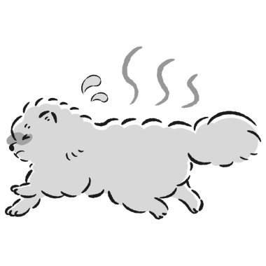 Rahatlamış, hoşnutsuz bir köpeğin el çizimi. Kaba ve şık bir izlenim. Vektör illüstrasyonu.