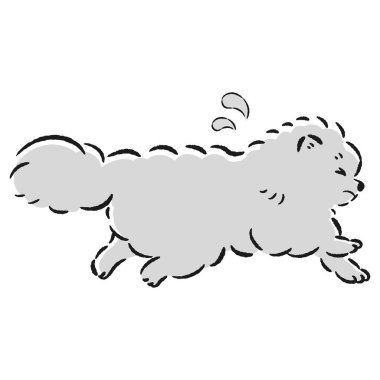 Rahatlamış, hoşnutsuz bir köpeğin el çizimi. Kaba ve şık bir izlenim. Vektör illüstrasyonu.