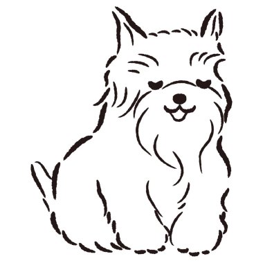 El çizimi, rahat ve sevimli bir köpek. Sert ve şık bir izlenim. Vektör illüstrasyonu.