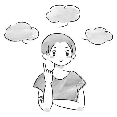 Bir kadının elle çizilmiş suluboya resmi. Kaba ve şık bir izlenim. Vektör illüstrasyonu.