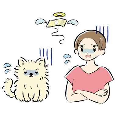 Bir köpek ve bir insanın el çizimi, rahat ve sevimli bir tasviri. Kaba ve şık bir izlenim. Vektör illüstrasyonu.