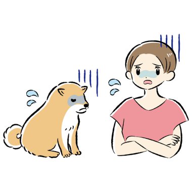 Bir köpek ve bir insanın el çizimi, rahat ve sevimli bir tasviri. Kaba ve şık bir izlenim. Vektör illüstrasyonu.