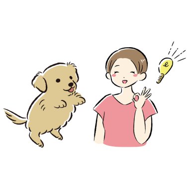 Bir köpek ve bir insanın el çizimi, rahat ve sevimli bir tasviri. Kaba ve şık bir izlenim. Vektör illüstrasyonu.