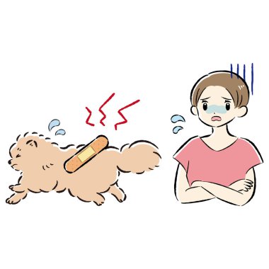 Bir köpek ve bir insanın el çizimi, rahat ve sevimli bir tasviri. Kaba ve şık bir izlenim. Vektör illüstrasyonu.