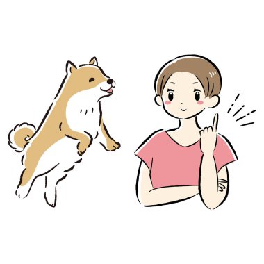 Bir köpek ve bir insanın el çizimi, rahat ve sevimli bir tasviri. Kaba ve şık bir izlenim. Vektör illüstrasyonu.