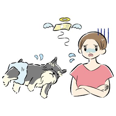 Bir köpek ve bir insanın el çizimi, rahat ve sevimli bir tasviri. Kaba ve şık bir izlenim. Vektör illüstrasyonu.