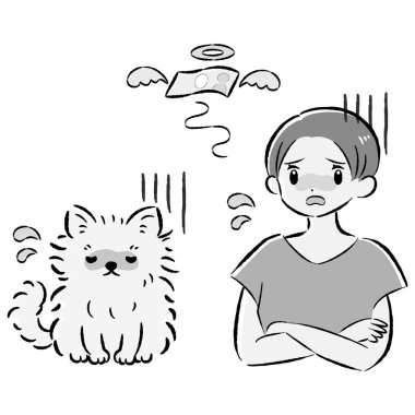 Bir köpek ve bir insanın el çizimi, rahat ve sevimli bir tasviri. Kaba ve şık bir izlenim. Vektör illüstrasyonu.