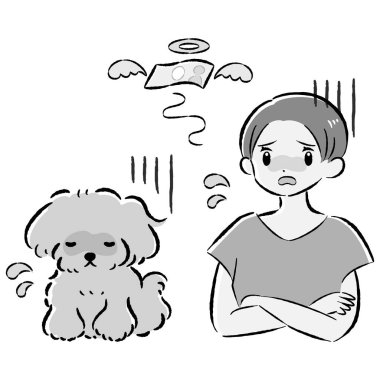 Bir köpek ve bir insanın el çizimi, rahat ve sevimli bir tasviri. Kaba ve şık bir izlenim. Vektör illüstrasyonu.