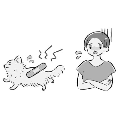 Bir köpek ve bir insanın el çizimi, rahat ve sevimli bir tasviri. Kaba ve şık bir izlenim. Vektör illüstrasyonu.