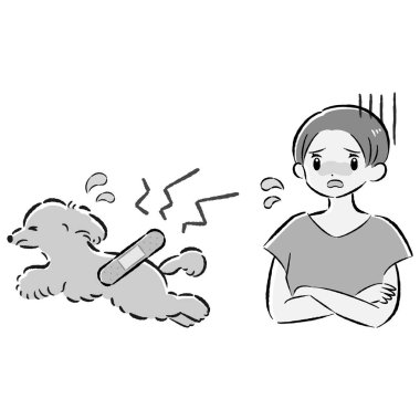 Bir köpek ve bir insanın el çizimi, rahat ve sevimli bir tasviri. Kaba ve şık bir izlenim. Vektör illüstrasyonu.