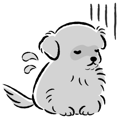 El çizimi, rahat ve şirin bir köpek çizimi. Kaba ve şık bir izlenim. Vektör illüstrasyonu.