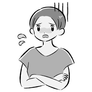 Bir kadının el çizimi, rahat ve sevimli bir tasviri. Sıradan ve şık bir izlenim yaratmak için mükemmel. Vektör illüstrasyonu.