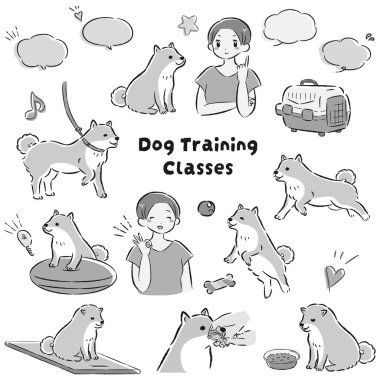 El çizimi, gevşek ve şirin köpek eğitimi illüstrasyonu. Kaba ve şık bir izlenim. Vektör illüstrasyonu.